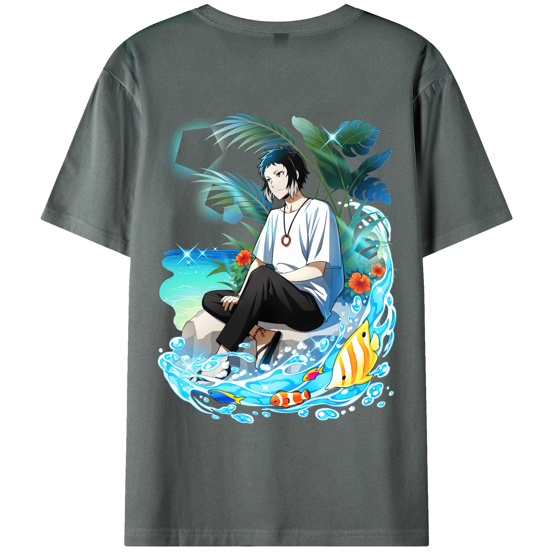 （画像用） 文豪ストレイドッグス Bungo Stray Dogs 綿100％ メンズ半袖Tシャツ（バックプリント） 通気性